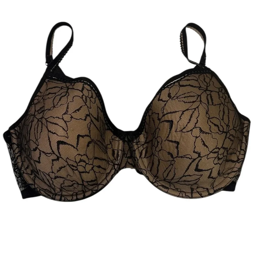 Wacoal Rosy Outlook Contour T-Shirt Underwire Bra Nude Black #853148 36DD